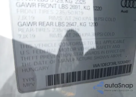 2020 Audi Q3 Premium 45 Tfsi S Line Quattro Tiptronic z USA, uszkodzony, nr VIN WA1DECF38L1030491